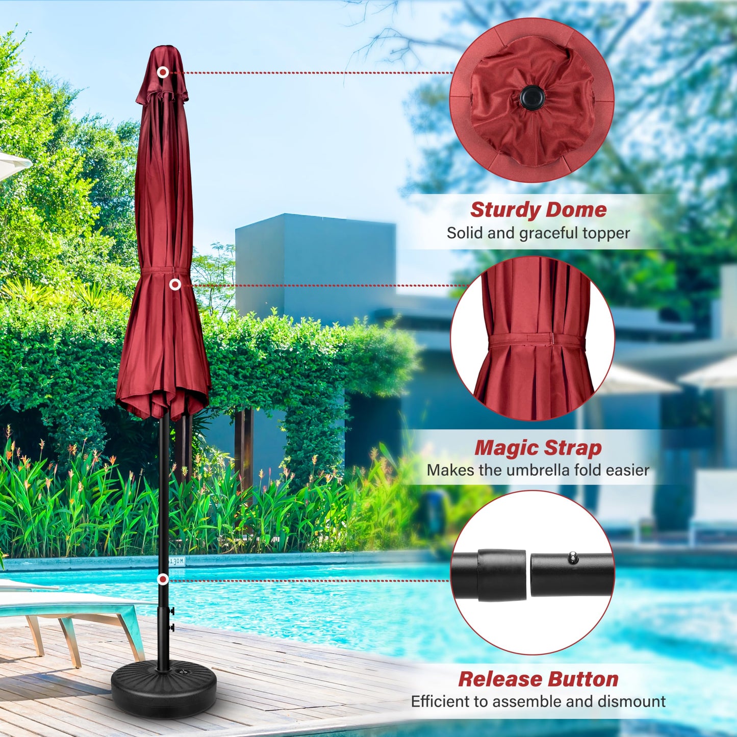 HealSmart 7.5ft Patio Umbrella with Push Button Tilt/Crank, Outdoor Table Market Yard Umbrella, 6 Sturdy Ribs for Garden, Deck, Backyard, Pool