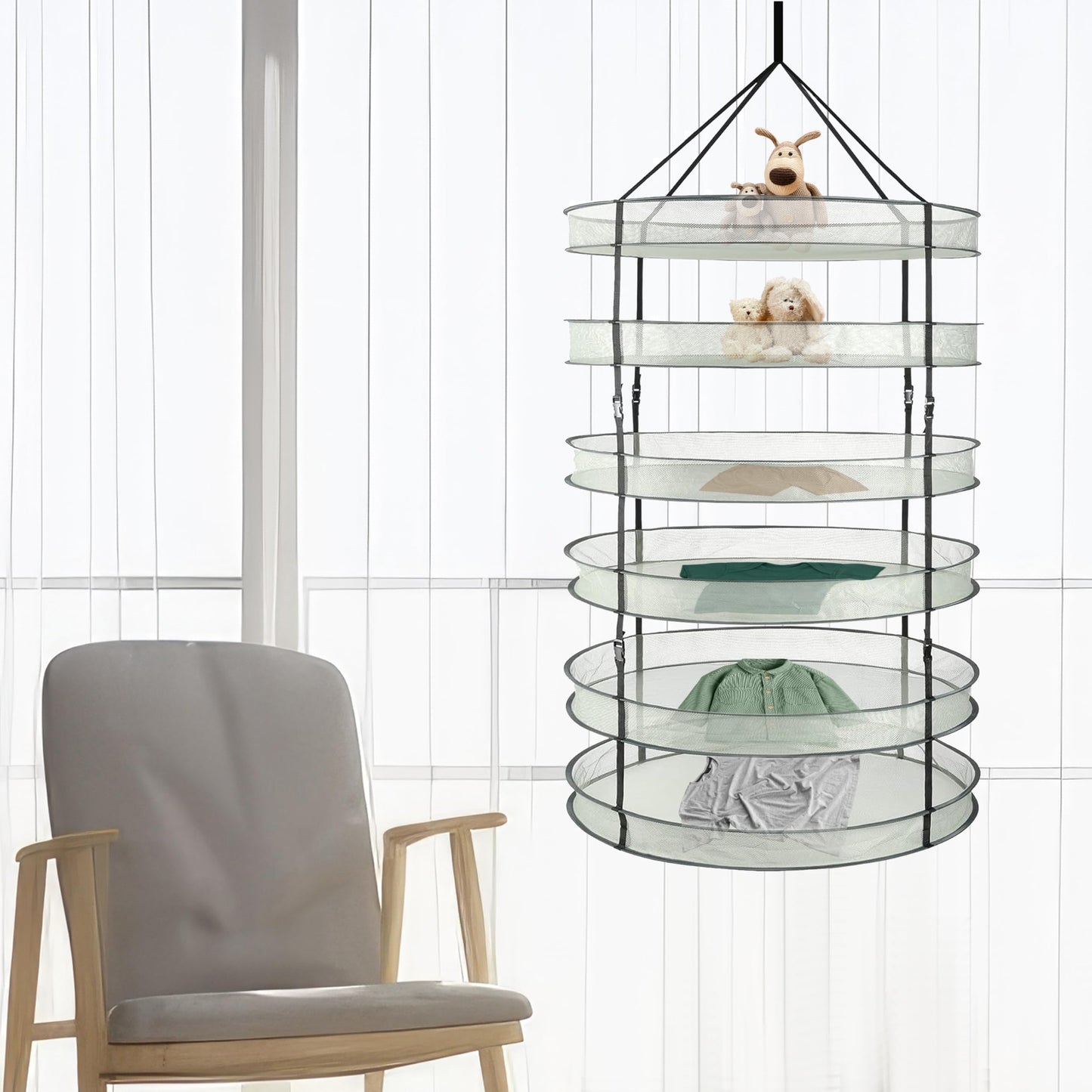 YSSOA 4 Layer 24'' Herb Drying Rack, Hanging Dry Mesh Folding Basket Dryer with Detachable Design & Hook for Plants, Herbs, Seeds and Buds in Grow Tent, Closet, Hydroponics, Garden Outdoor