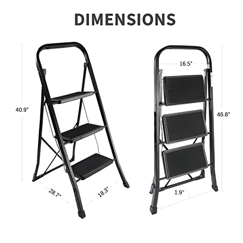 YSSOA 2 Step Ladder, Folding Step Stool with Wide Anti-Slip Pedal, 550 lbs Sturdy Steel Ladder, Convenient Handgrip, Lightweight, Portable Steel Step Stool, Black