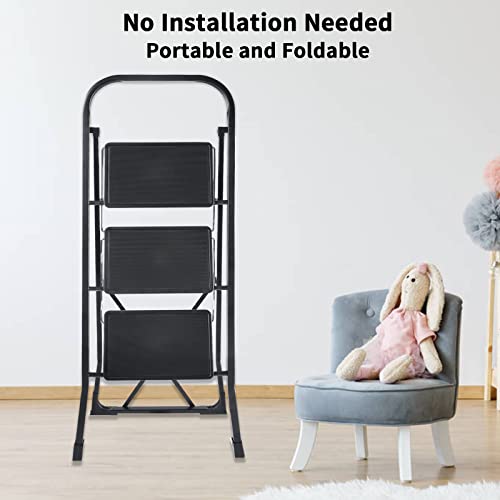 YSSOA 2 Step Ladder, Folding Step Stool with Wide Anti-Slip Pedal, 550 lbs Sturdy Steel Ladder, Convenient Handgrip, Lightweight, Portable Steel Step Stool, Black