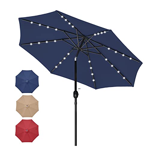 Simple Deluxe 9' Solar Umbrella 32 LED Lighted Patio Umbrella Table Market Umbrella with Push Button Tilt/Crank Outdoor Umbrella for Garden, Deck, Backyard and Pool