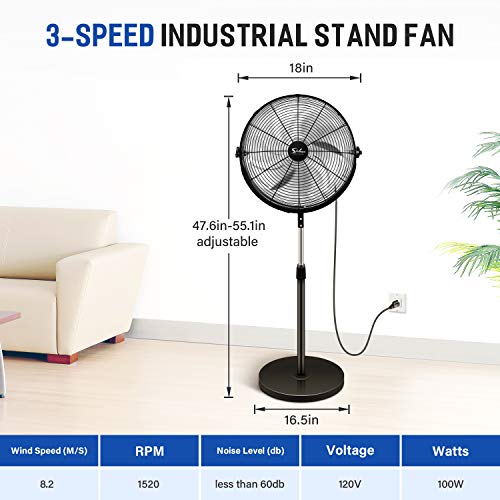 Simple Deluxe Pedestal Standing Fan, High Velocity, Heavy Duty Metal For Industrial, Commercial, Residential, Greenhouse Use, Black, 2Pack