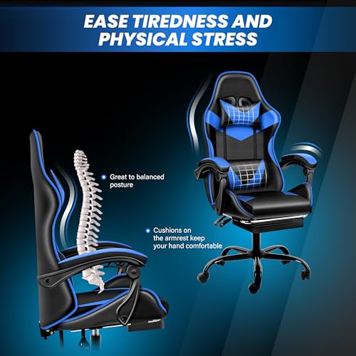HealSmart Gaming Chair, Backrest and Seat Height Adjustable Swivel Recliner Racing Office Ergonomic Video Game Chair with Footrest