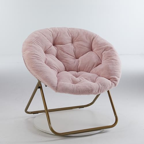 Simple Deluxe Cozy Chair, Faux Fur Saucer Chair for Bedroom, Comfy Foldable Moon Chair, Round Fluffy Chair for Living Room, Fuzzy Saucer Chairs for Adults Room, Gray