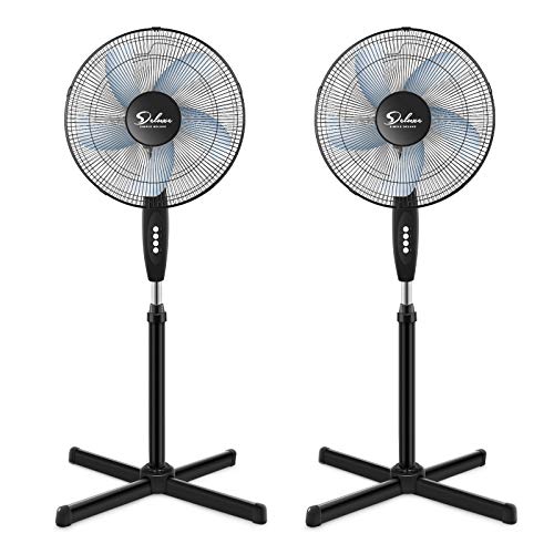 Simple Deluxe 16" Pedestal Fan for Bedroom, 75° Oscillating Standing Floor Fan with 3 Speeds, Powerful 20ft/s Airflow, Adjustable Height & Tilt, Remote Control, for Home & Office Group