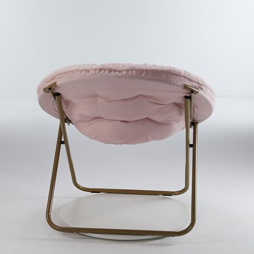 Simple Deluxe Cozy Chair, Faux Fur Saucer Chair for Bedroom, Comfy Foldable Moon Chair, Round Fluffy Chair for Living Room, Fuzzy Saucer Chairs for Adults Room, Gray