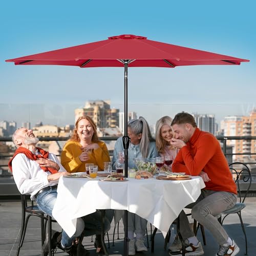 Simple Deluxe 9FT Outdoor Patio Umbrella Table Market Umbrella with Push Button Tilt and Crank, 8 Sturdy Ribs, UV Protection Waterproof for Garden, Lawn, Deck, Backyard, Pool