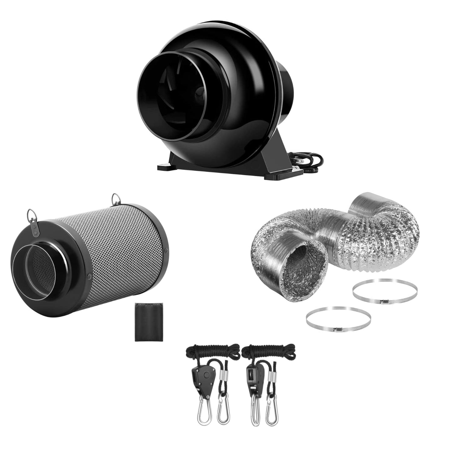 iPower Ventilation Inline Fan, 8 Feet Ducting, Variable Speed Controller, Temperature Humidity App Control via WiFi, Carbon Filter, HVAC for Grow Tent Ventilation