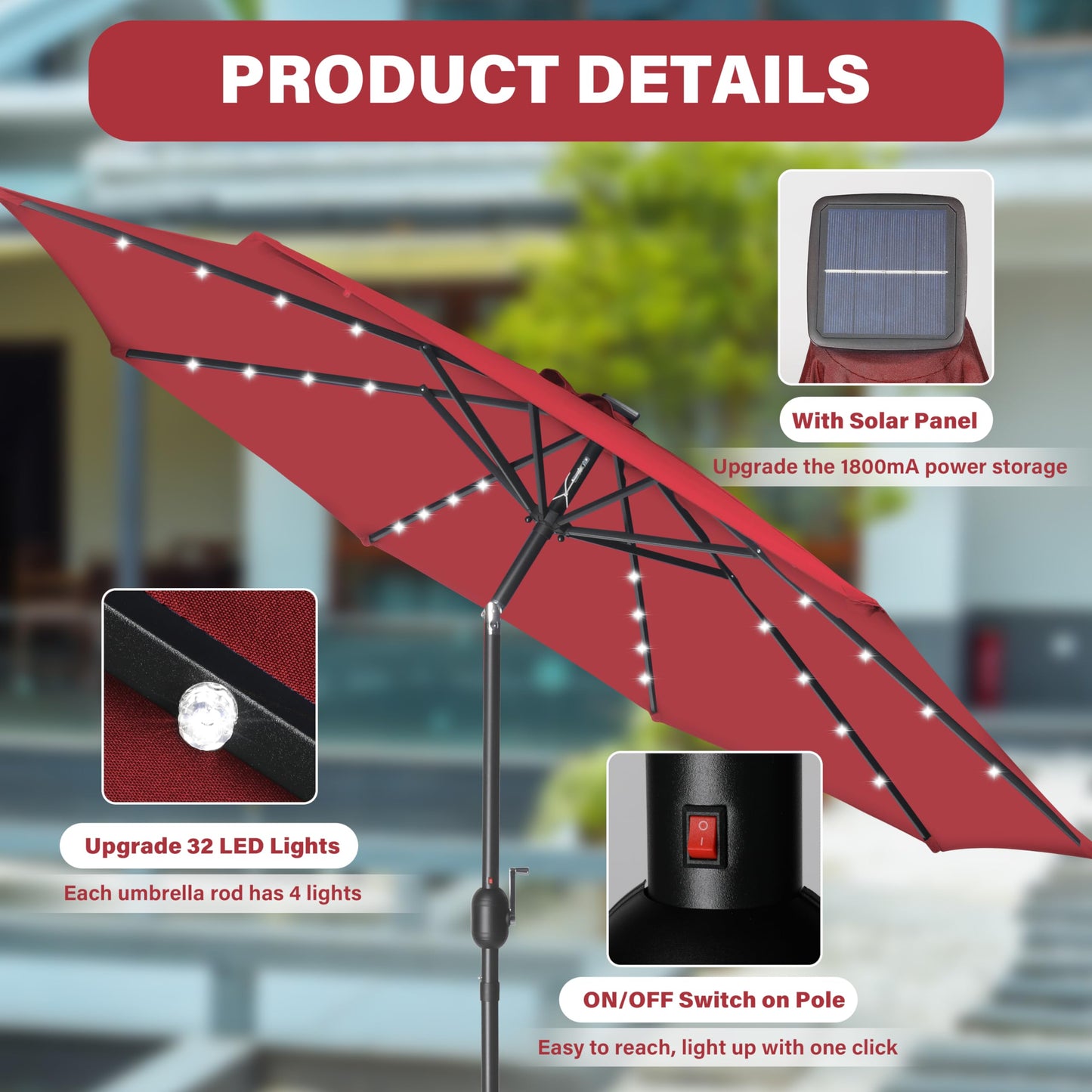 HealSmart 7.5ft Patio Umbrella with Push Button Tilt/Crank, Outdoor Table Market Yard Umbrella, 6 Sturdy Ribs for Garden, Deck, Backyard, Pool