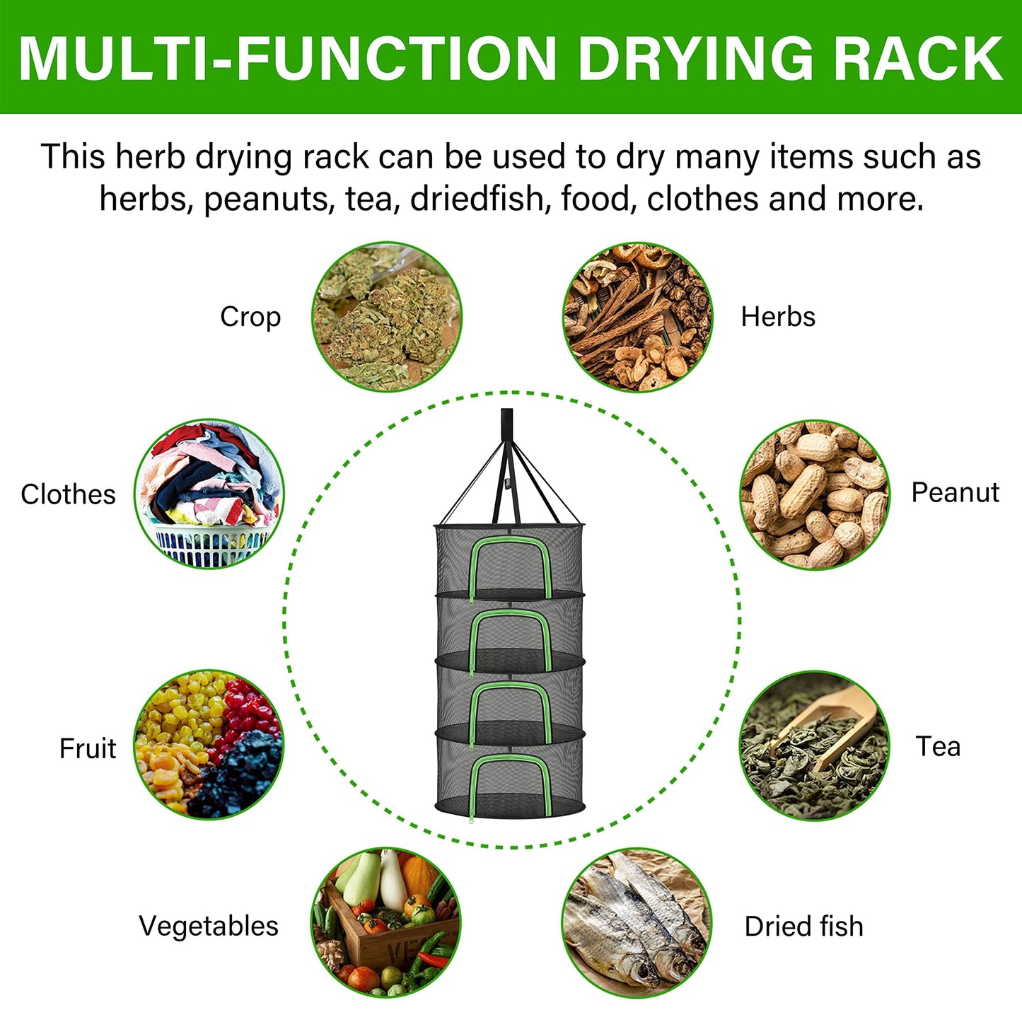 YSSOA 4 Layer 24'' Herb Drying Rack, Hanging Dry Mesh Folding Basket Dryer with Detachable Design & Hook for Plants, Herbs, Seeds and Buds in Grow Tent, Closet, Hydroponics, Garden Outdoor