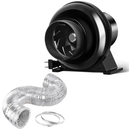 HealSmart Exhaust Inline Duct Fan Vent Booster Blower and Non-Insulated Flex Air Aluminum Foil Ducting for Indoor Grow Tent Hydroponics Ventilation