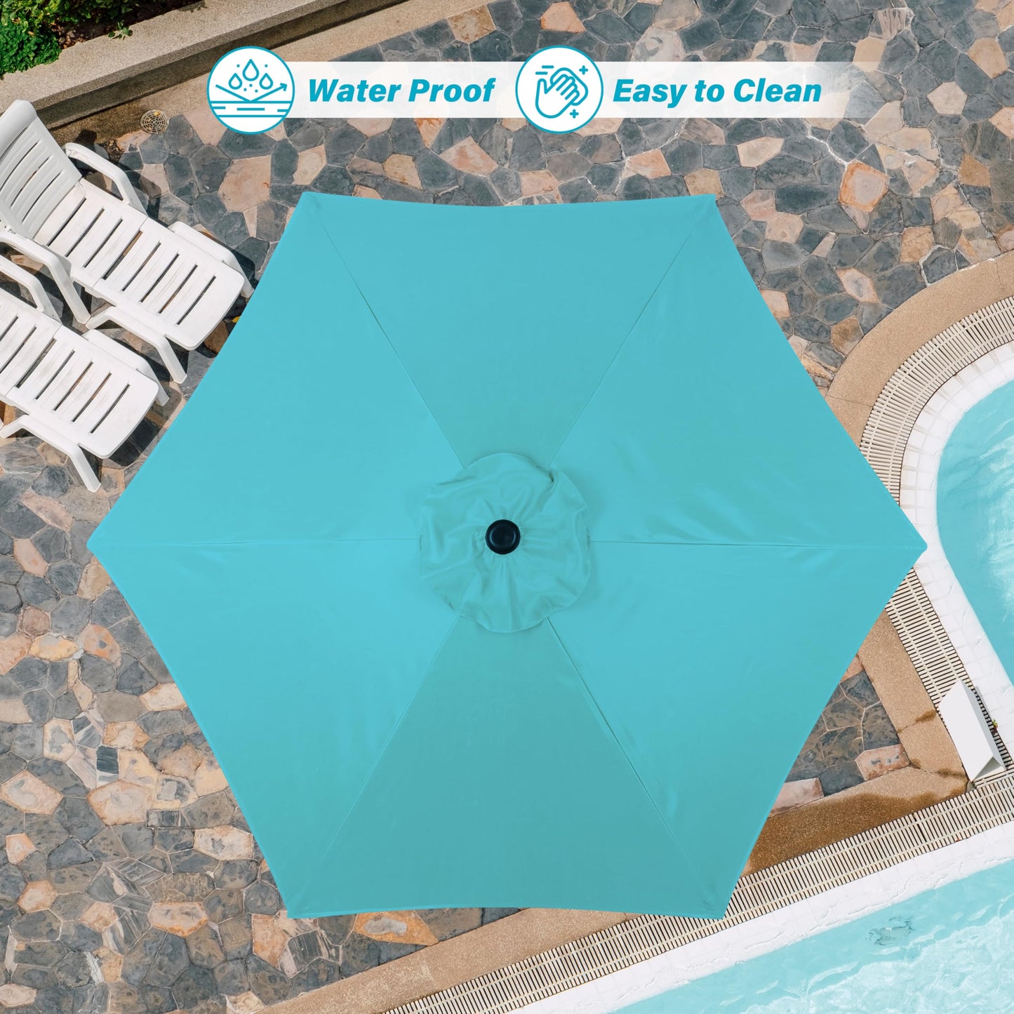 HealSmart 7.5ft Patio Umbrella with Push Button Tilt/Crank, Outdoor Table Market Yard Umbrella, 6 Sturdy Ribs for Garden, Deck, Backyard, Pool