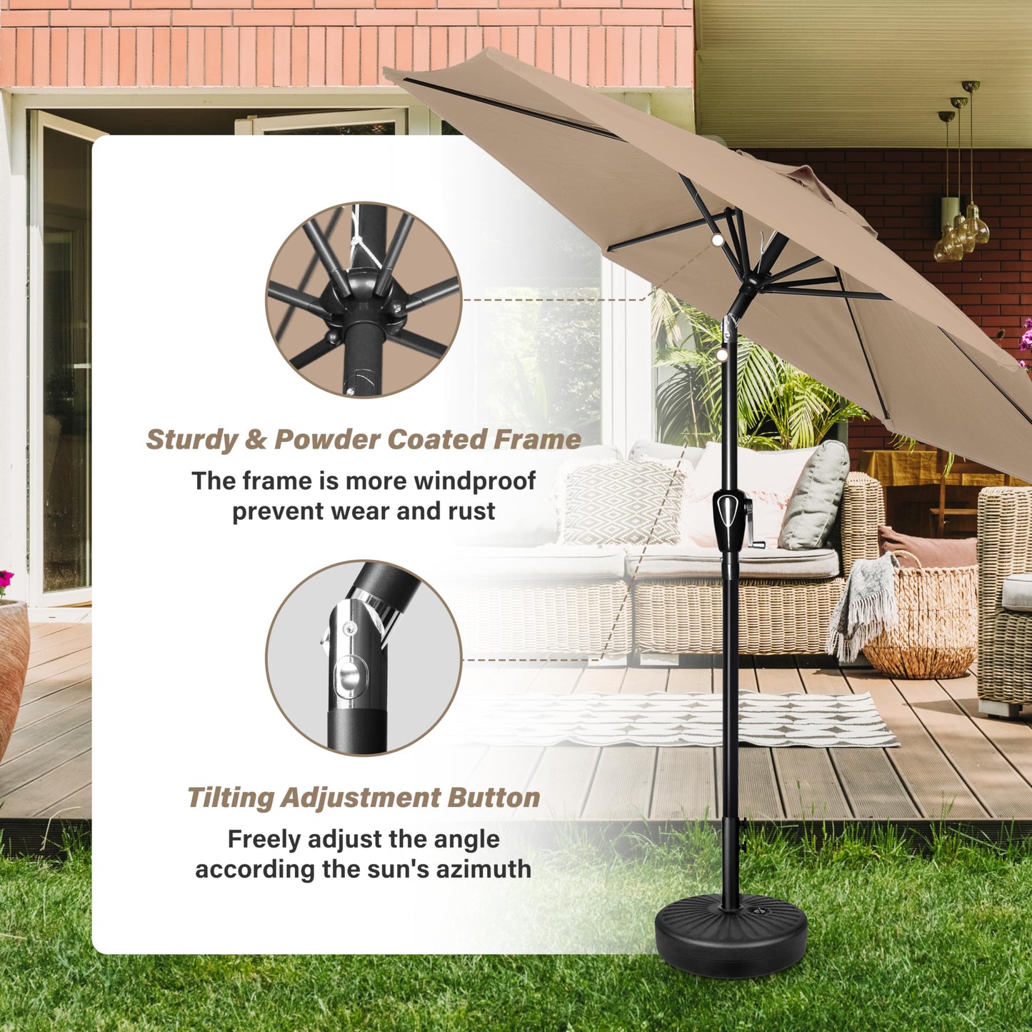 YSSOA Patio Umbrella Outdoor Table Market Yard Umbrella with 6 Sturdy Ribs