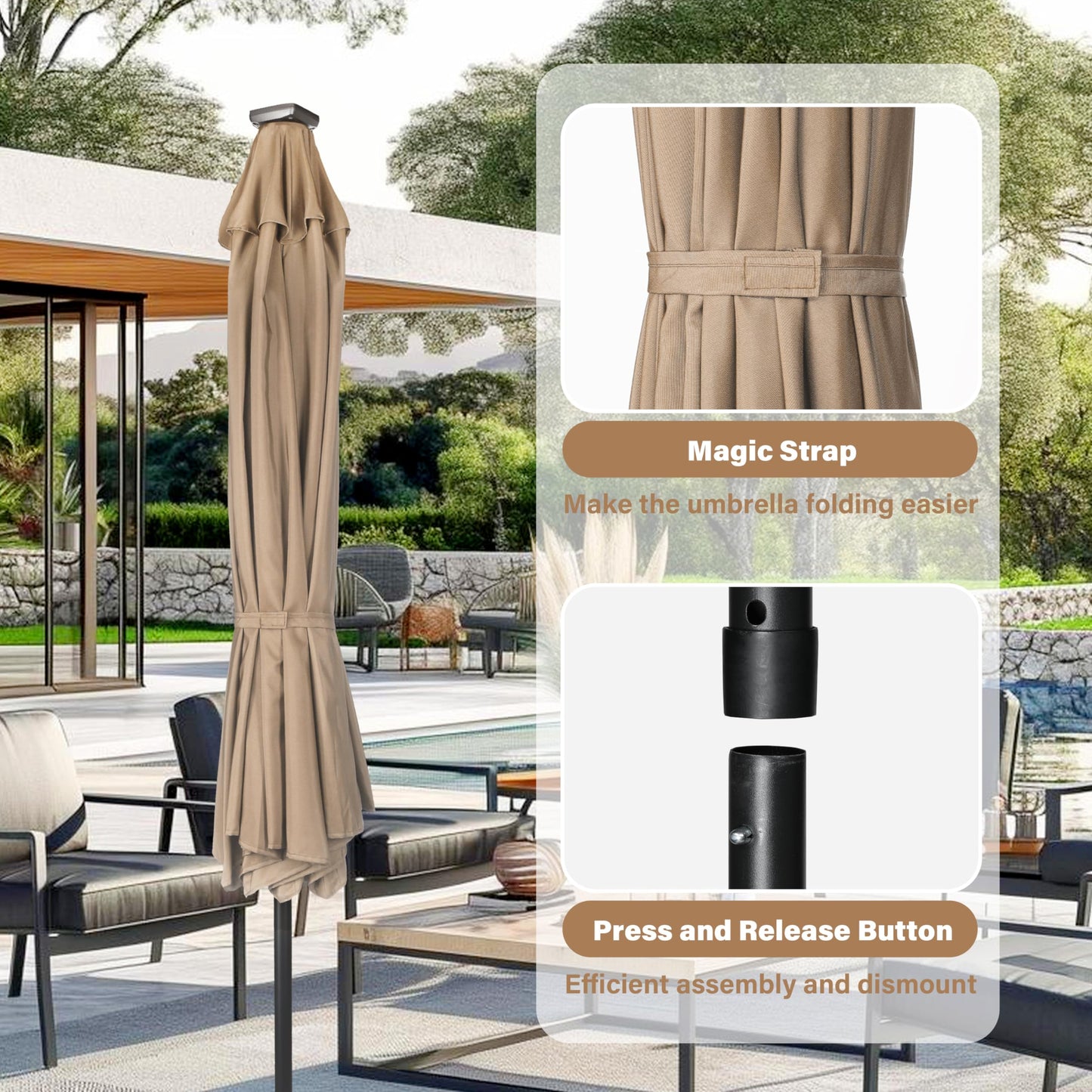 HealSmart 7.5ft Patio Umbrella with Push Button Tilt/Crank, Outdoor Table Market Yard Umbrella, 6 Sturdy Ribs for Garden, Deck, Backyard, Pool