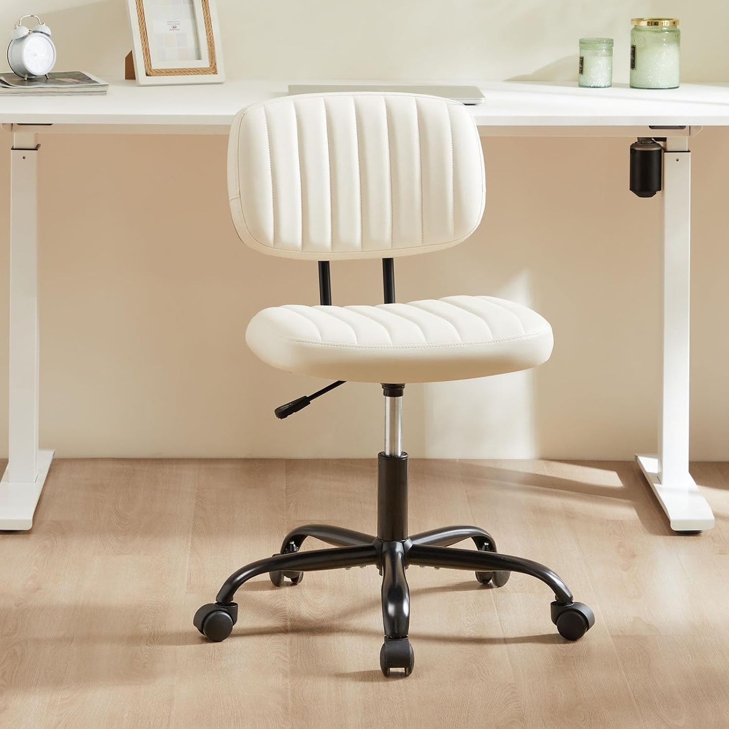 YSSOA Small Desk Chair with Wheels, Armless Office Chair No Arms, Comfy PU Leather Computer Task Chair Swivel Rolling Chairs for Small Space, Home, Adults, Students, Black