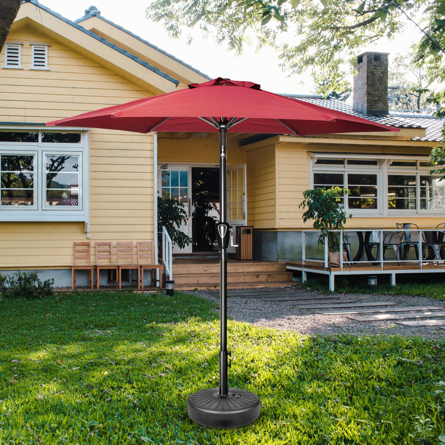 HealSmart 7.5ft Patio Umbrella with Push Button Tilt/Crank, Outdoor Table Market Yard Umbrella, 6 Sturdy Ribs for Garden, Deck, Backyard, Pool