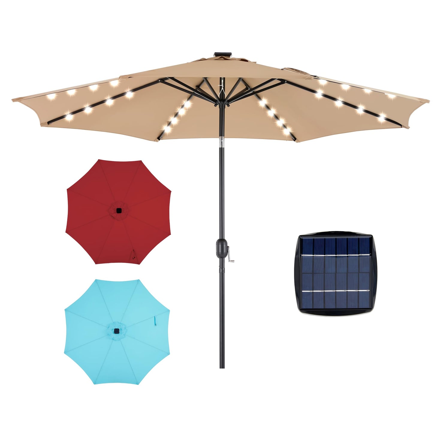 Simple Deluxe 10' Solar Patio Umbrella 32 LED Lighted Table Market Umbrellas with Push Button Tilt/Crank Outdoor Umbrella for Garden, Deck, Backyard and Pool