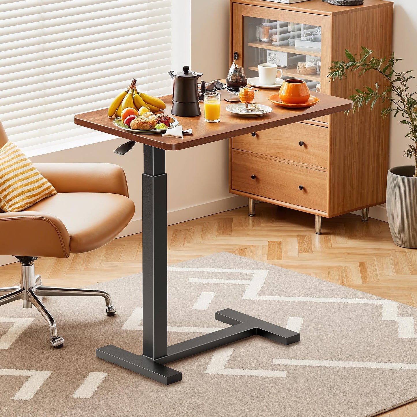 Overbed Bedside Table with Hidden Casters, Adjustable Hospital & Home Use Bed Table, Rolling Laptop Table, Movable Standing Desk