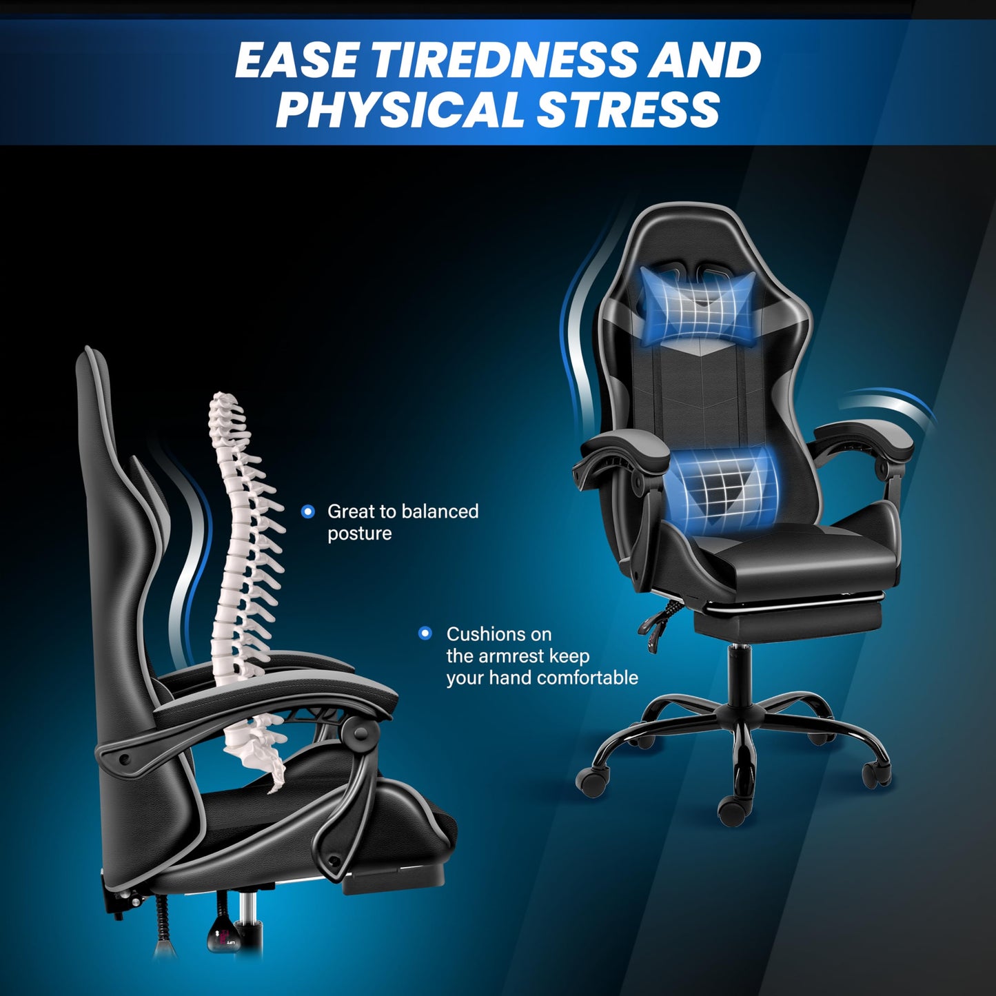 Gaming Chair, Backrest and Seat Height Adjustable Swivel Recliner Racing Office Computer Ergonomic Video Game Chair with Footrest and Lumbar Support