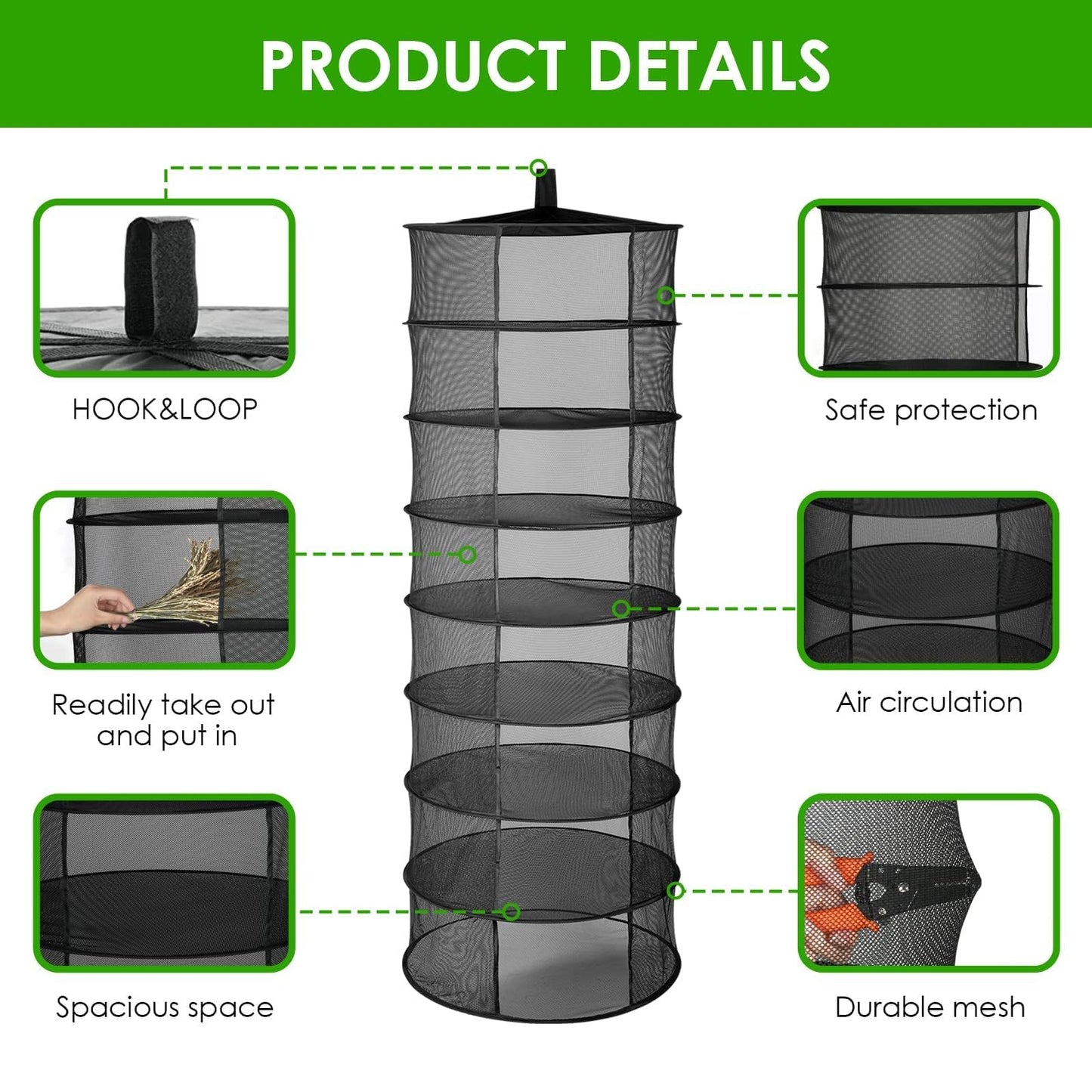 YSSOA Herb Drying Rack Zippered Hanging Dryer with Garden Pruning Shear and Hook for Hydroponics Herb, Plant, Seed, Bud