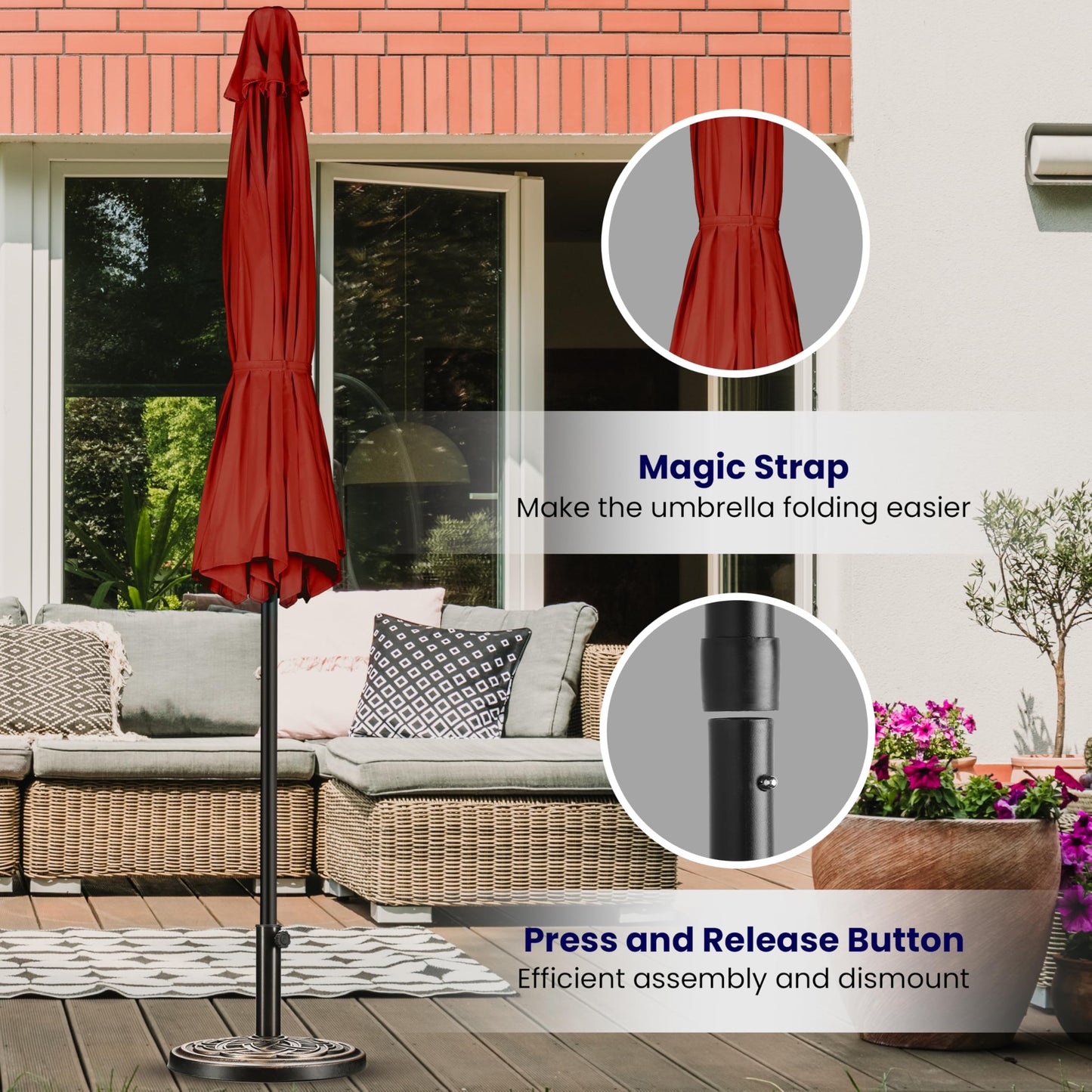 iPower 9ft Patio Umbrella Outdoor Table Umbrellas with 8 Sturdy Ribs, Push Button Tilt and Crank for Yard, Pool and Garden