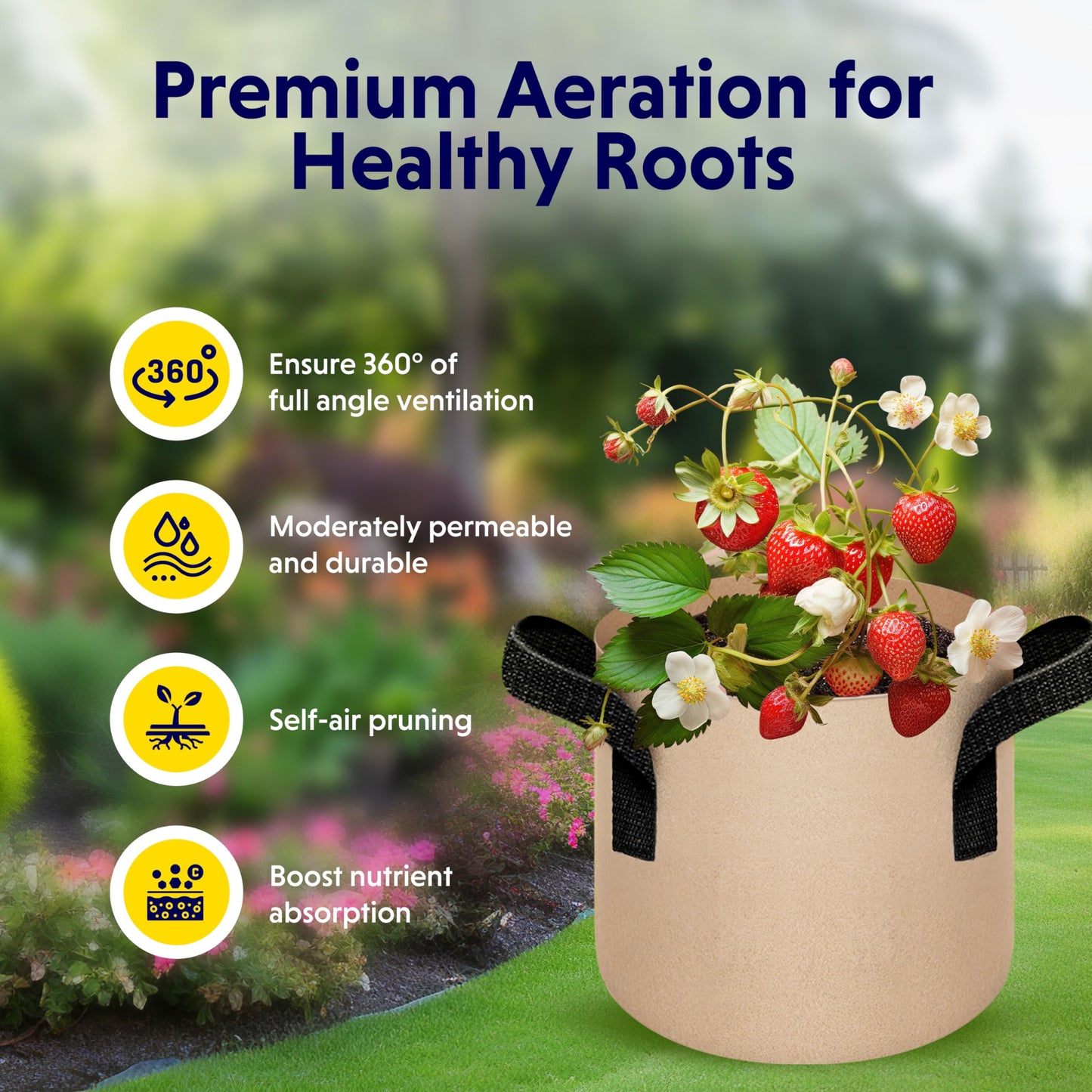YSSOA Grow Bags Heavy Duty Thickened Nonwoven Aeration Fabric Pots with Handles, Cloth Pots for Plants, Vegetable, Flower, Tomato Potato
