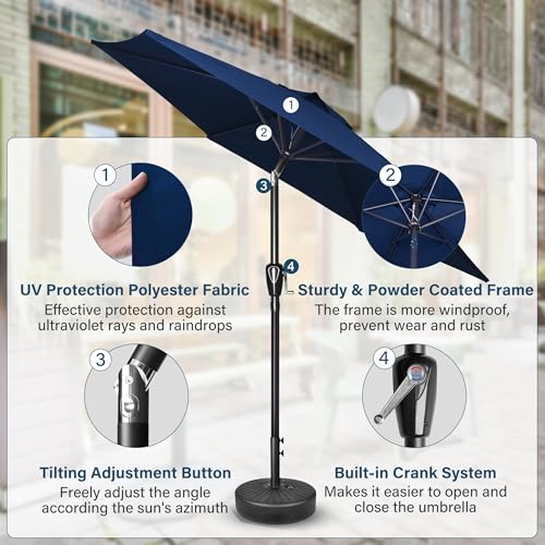 Simple Deluxe 9FT Outdoor Patio Umbrella Table Market Umbrella with Push Button Tilt and Crank, 8 Sturdy Ribs, UV Protection Waterproof for Garden, Lawn, Deck, Backyard, Pool