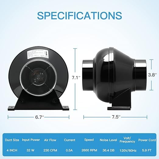 iPower Ventilation Inline Fan, 8 Feet Ducting, Variable Speed Controller, Temperature Humidity App Control via WiFi, Carbon Filter, HVAC for Grow Tent Ventilation