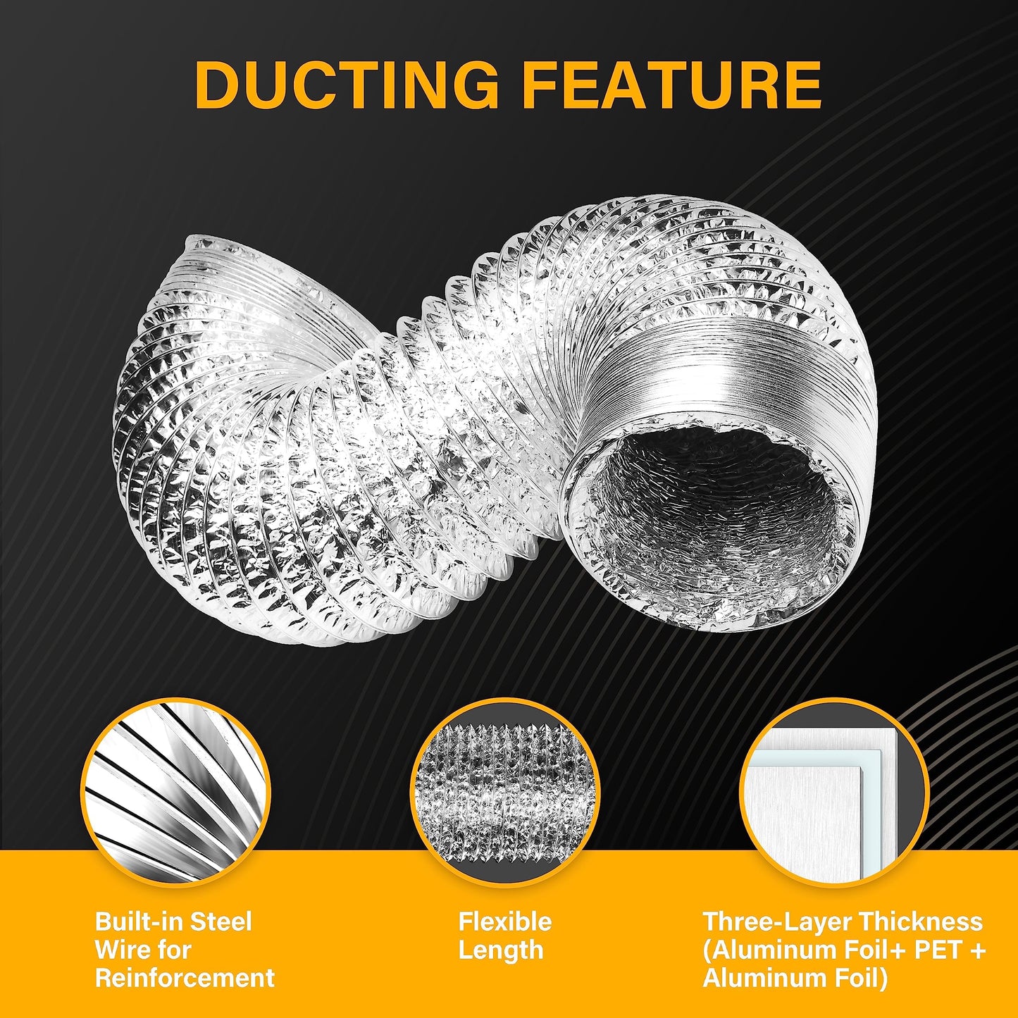 YSSOA 4 Inch Inline Ventilation Fan and Flexible Ducting Dryer Vent Hose for Heating, Cooling, Hydroponics, Grow Tent