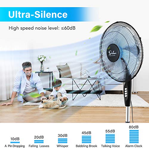 Simple Deluxe 16" Pedestal Fan for Bedroom, 75° Oscillating Standing Floor Fan with 3 Speeds, Powerful 20ft/s Airflow, Adjustable Height & Tilt, Remote Control, for Home & Office Group