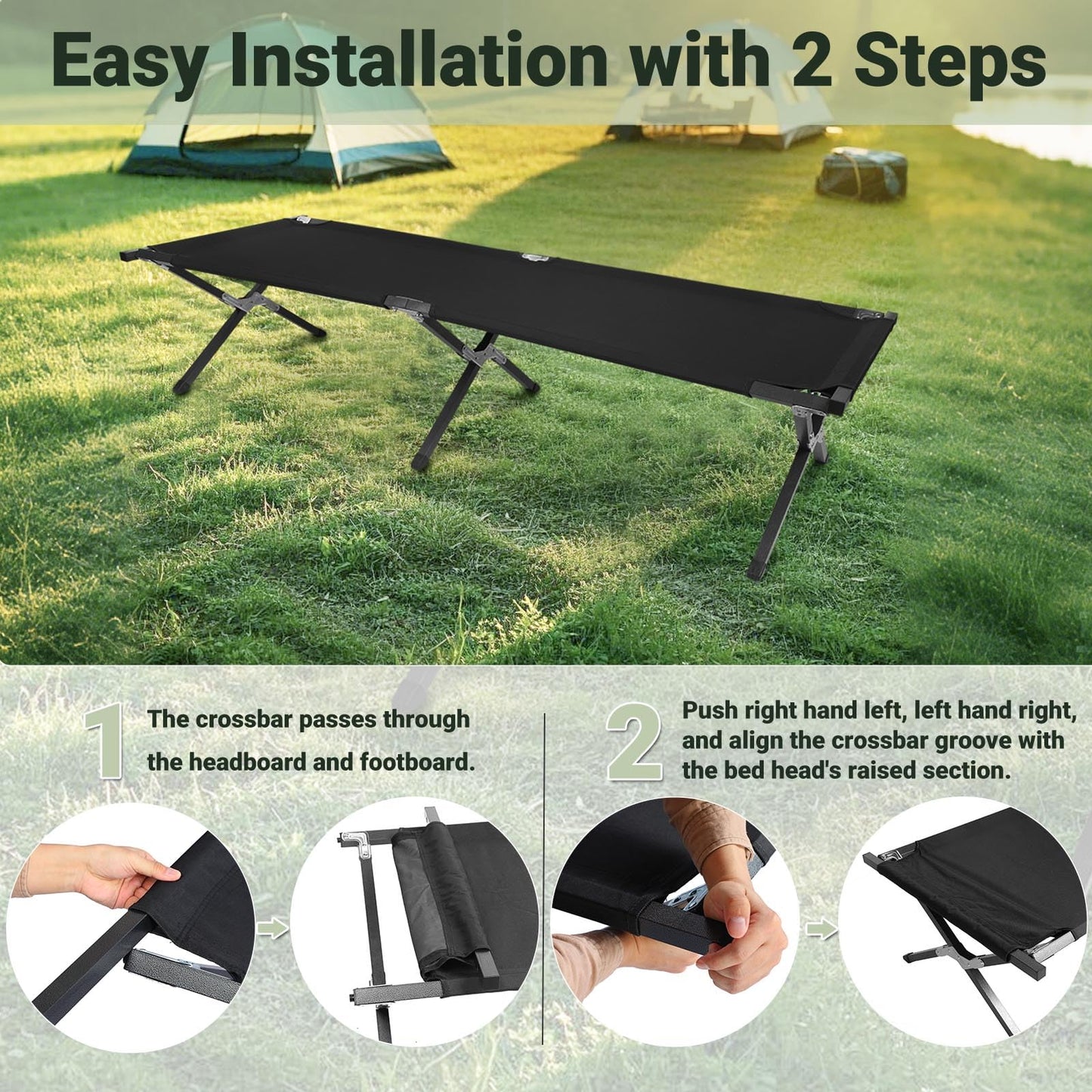 YSSOA Folding Camping Cot with Storage Bag for Adults, Portable and Lightweight Sleeping Bed for Outdoor Traveling, Hiking, Easy to Set up