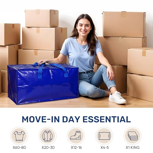 YSSOA Extra Large Moving Bags with Carrying Handles & Zippers, Moving Supplies with lids, Fold Flat, Moving and Storing