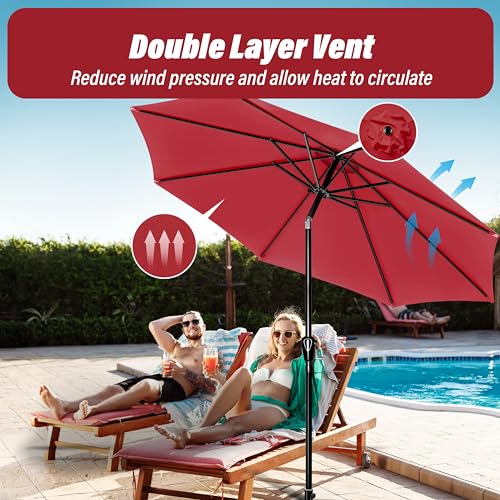 Simple Deluxe 9FT Outdoor Patio Umbrella Table Market Umbrella with Push Button Tilt and Crank, 8 Sturdy Ribs, UV Protection Waterproof for Garden, Lawn, Deck, Backyard, Pool