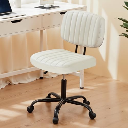 Small Office Chair, Armless Desk Chair with Wheels, Height Adjustable PU Leather Computer Task with Lumbar Support, 360° Swivel Rolling Chair No Arms for Small Space, Bedroom, Home, Office