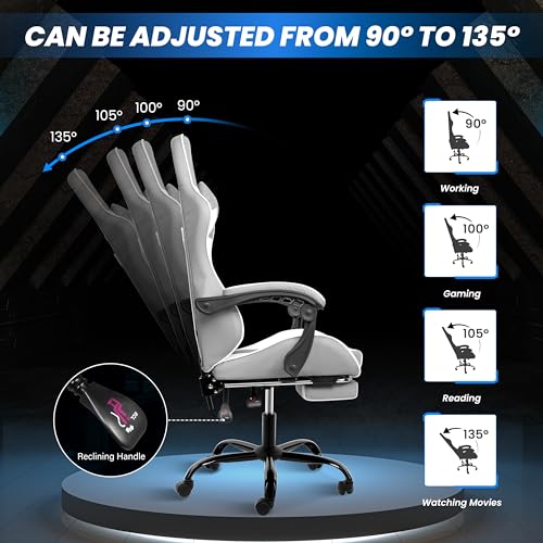 HealSmart Gaming Chair, Backrest and Seat Height Adjustable Swivel Recliner Racing Office Ergonomic Video Game Chair with Footrest