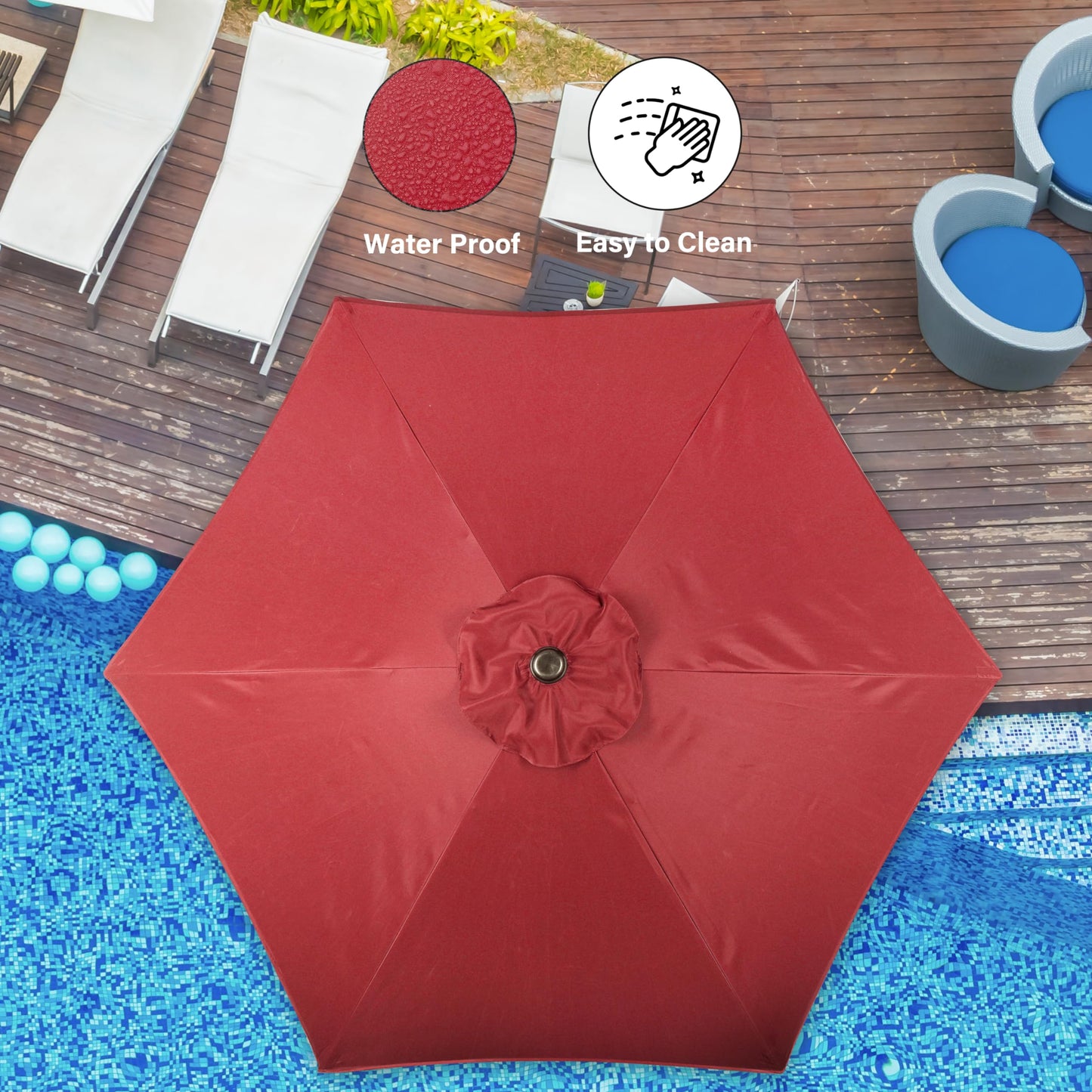 Simple Deluxe 9FT Outdoor Patio Umbrella Table Market Umbrella with Push Button Tilt and Crank, 8 Sturdy Ribs, UV Protection Waterproof for Garden, Lawn, Deck, Backyard, Pool