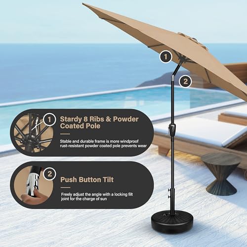 Simple Deluxe 9FT Outdoor Patio Umbrella Table Market Umbrella with Push Button Tilt and Crank, 8 Sturdy Ribs, UV Protection Waterproof for Garden, Lawn, Deck, Backyard, Pool