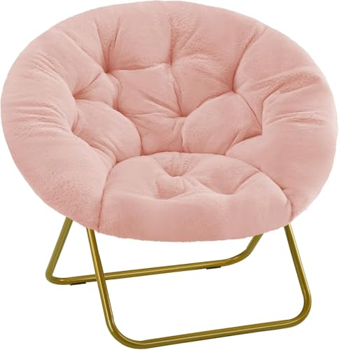 YSSOA Faux Fur Saucer Chair Comfy Lounge Chair for Bedroom Living Room, Folding Chair Upholstered Dorm Chair Papasan Chair Cozy Flexible Reading Chair for Adults Teens Kids