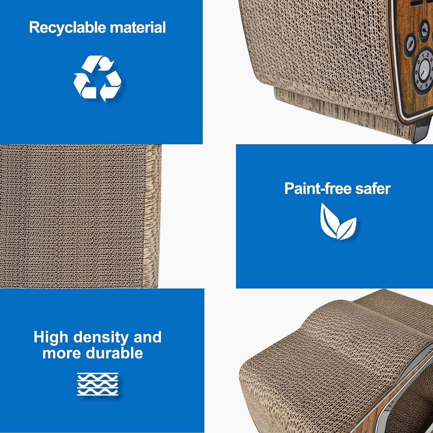 2 in 1 Cat Scratcher Cardboard Lounge Bed, Cat Scratching Pad, Durable Board Pads Prevents Furniture Damage,Large