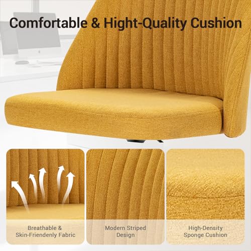 YSSOA Office Desk Chair with Back and Wheels Computer Fabric Chair Armless Adjustable Height Comfy Vanity Chair with Swivel Rolling Home Chairs