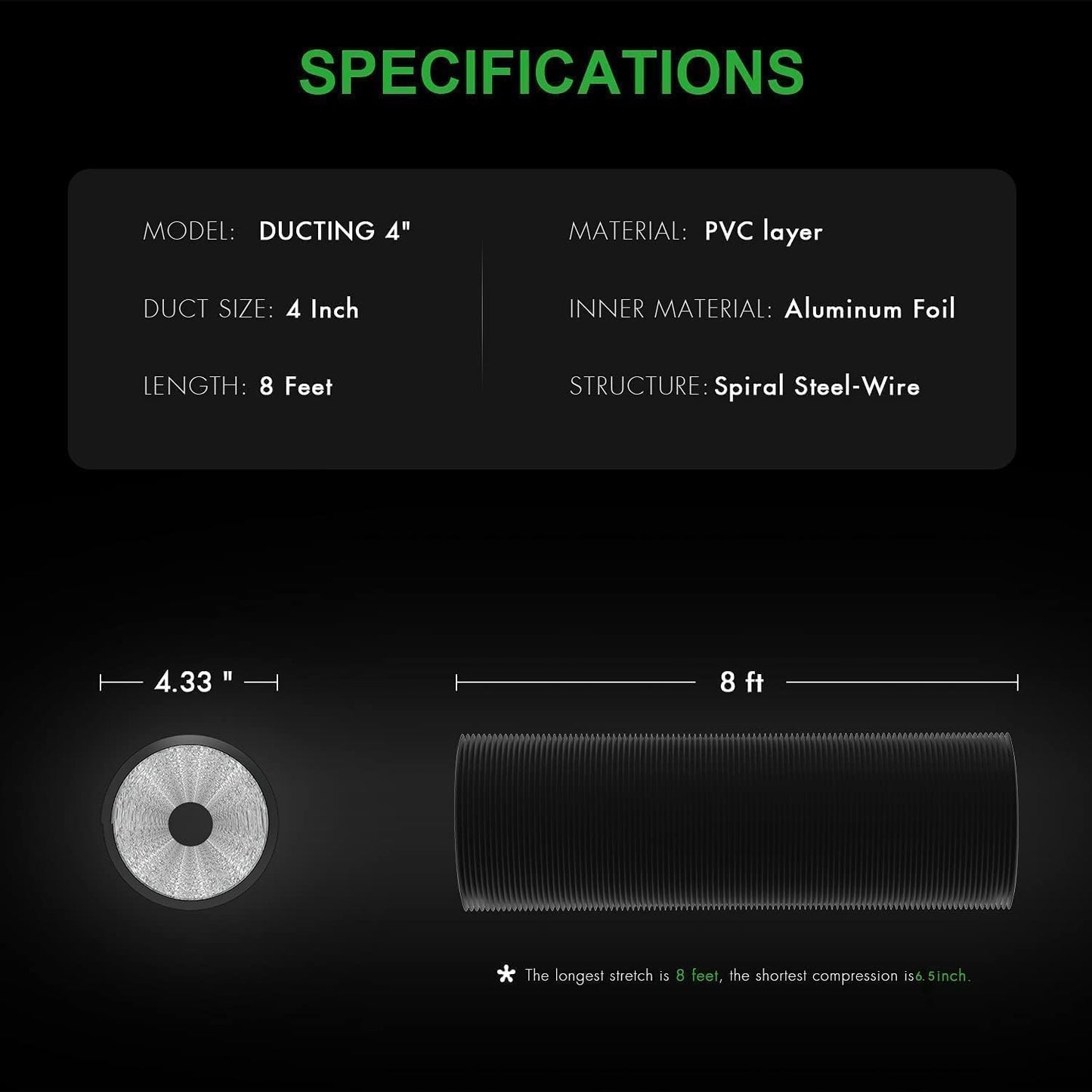 iPower Ventilation Inline Fan, 8 Feet Ducting, Variable Speed Controller, Temperature Humidity App Control via WiFi, Carbon Filter, HVAC for Grow Tent Ventilation