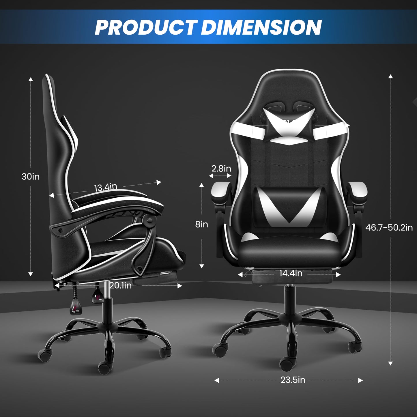 Gaming Chair, Backrest and Seat Height Adjustable Swivel Recliner Racing Office Computer Ergonomic Video Game Chair with Footrest and Lumbar Support