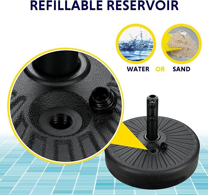 iPower 50LBS Capacity Patio Umbrella Base Heavy-Duty Round Stand Fillable Outdoor Umbrella Base Durable Holder Stand for Lawn, Patio, Deck, Black