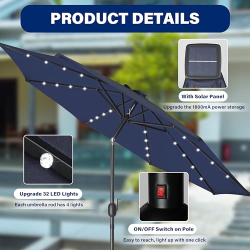 HealSmart 7.5ft Patio Umbrella with Push Button Tilt/Crank, Outdoor Table Market Yard Umbrella, 6 Sturdy Ribs for Garden, Deck, Backyard, Pool