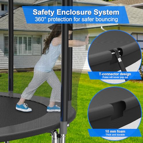 Simple Deluxe Trampoline for Kids with Safety Enclosure Net Wind Stakes 12FT Simple Deluxe 400LBS Weight Capacity Outdoor Backyards Trampolines with Non-Slip Ladder for Children Adults Family, Black