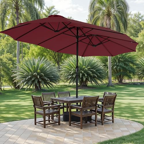 Simple Deluxe 15ft Outdoor Patio Umbrellas with Base Included, Double-Sided Rectangle Large Table Umbrella with Stand, Market Umbrellas for Poolside Backyard Lawn
