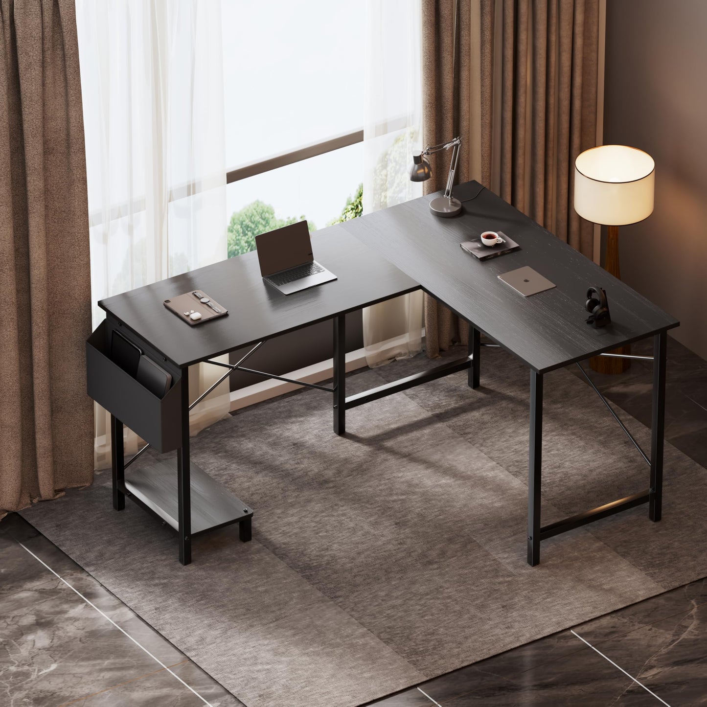 YSSOA 50" L Shaped Gaming Desk with Reversible Corner - Home Office Computer Desk with Wood Top, Metal Frame, CPU Stand & Storage Bag for Small Space, Gaming Room