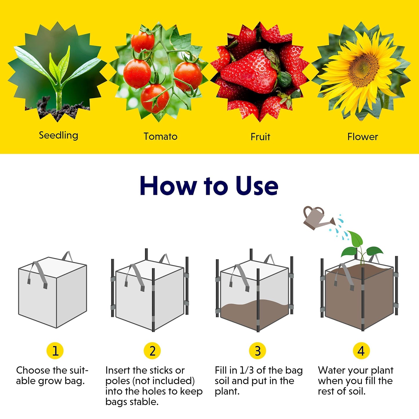 YSSOA Grow Bags Heavy Duty Thickened Nonwoven Aeration Fabric Pots with Handles, Cloth Pots for Plants, Vegetable, Flower, Tomato Potato