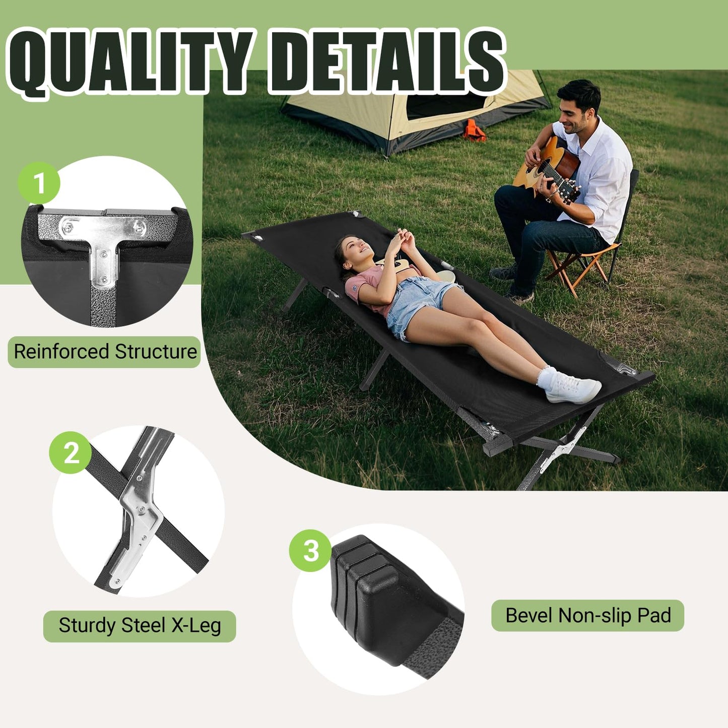 YSSOA Folding Camping Cot with Storage Bag for Adults, Portable and Lightweight Sleeping Bed for Outdoor Traveling, Hiking, Easy to Set up