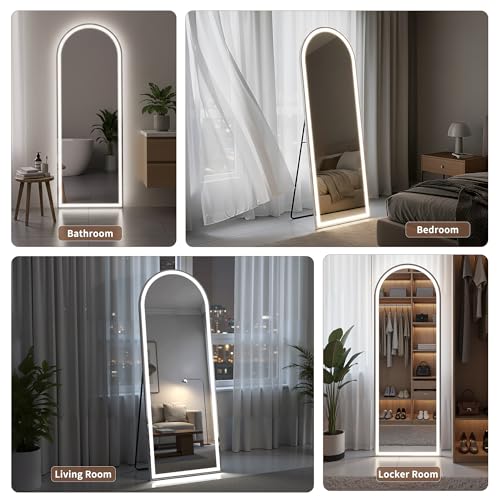 Simple Deluxe Floor Mirror with Dimming & 3 Color Lighting, Free Standing Floor Mirror, Lighted Full Body Mirror for Bedroom, Dressing Room, Cloakroom